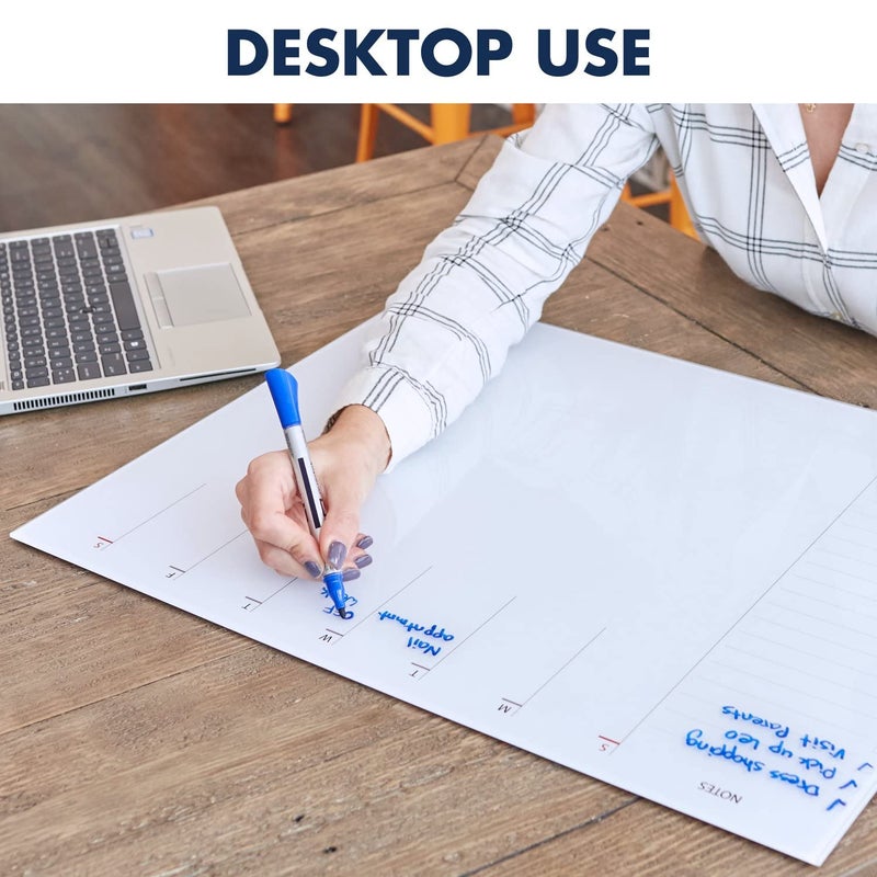 Quartet Glass Desktop Weekly Planner, 17" x 22", Whiteboard, Dry Erase Surface, Clean Erase, Includes 1 Dry Erase Marker, White (GDP2217W) - Image 4